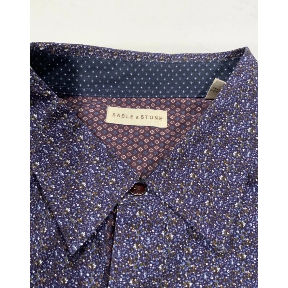 Sable & Stone Shirt Mens 2XL Blue Geometric Print Long‎ Sleeve Button Up Casual